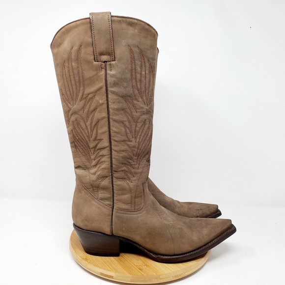 Steve Madden Lonestar Western Boots Womens 7.5 Brown Leather Cowboy Pointed Toe - Picture 9 of 15
